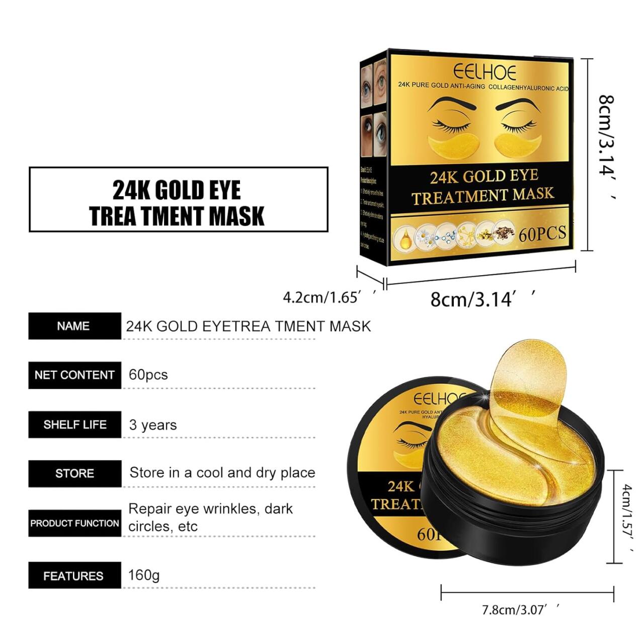 EELHOE Patches de Ouro 24K para Olhos – 60 Unidades ✨👁️
